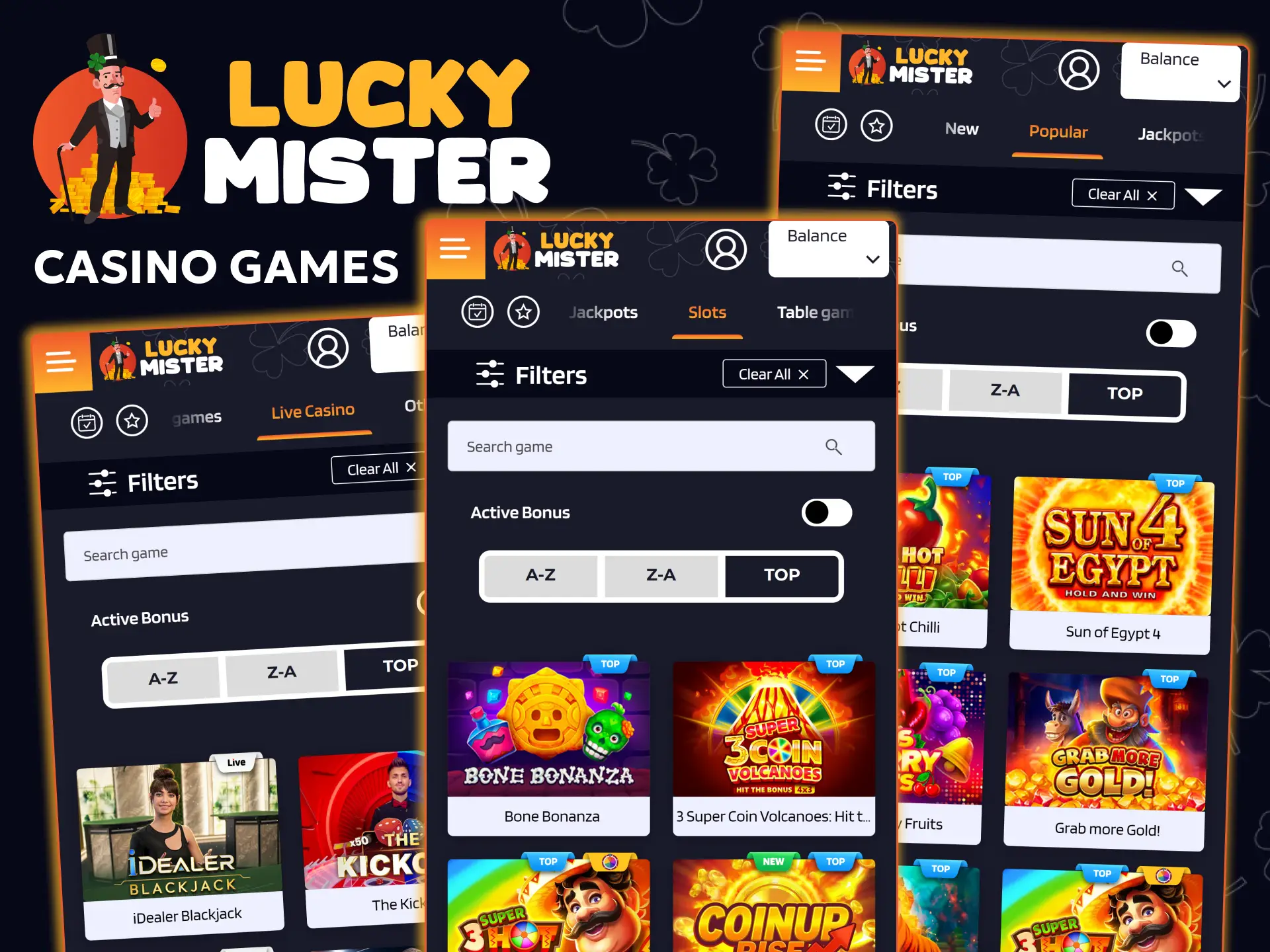 Enjoy a wide variety of casino games on the Lucky Mister app.