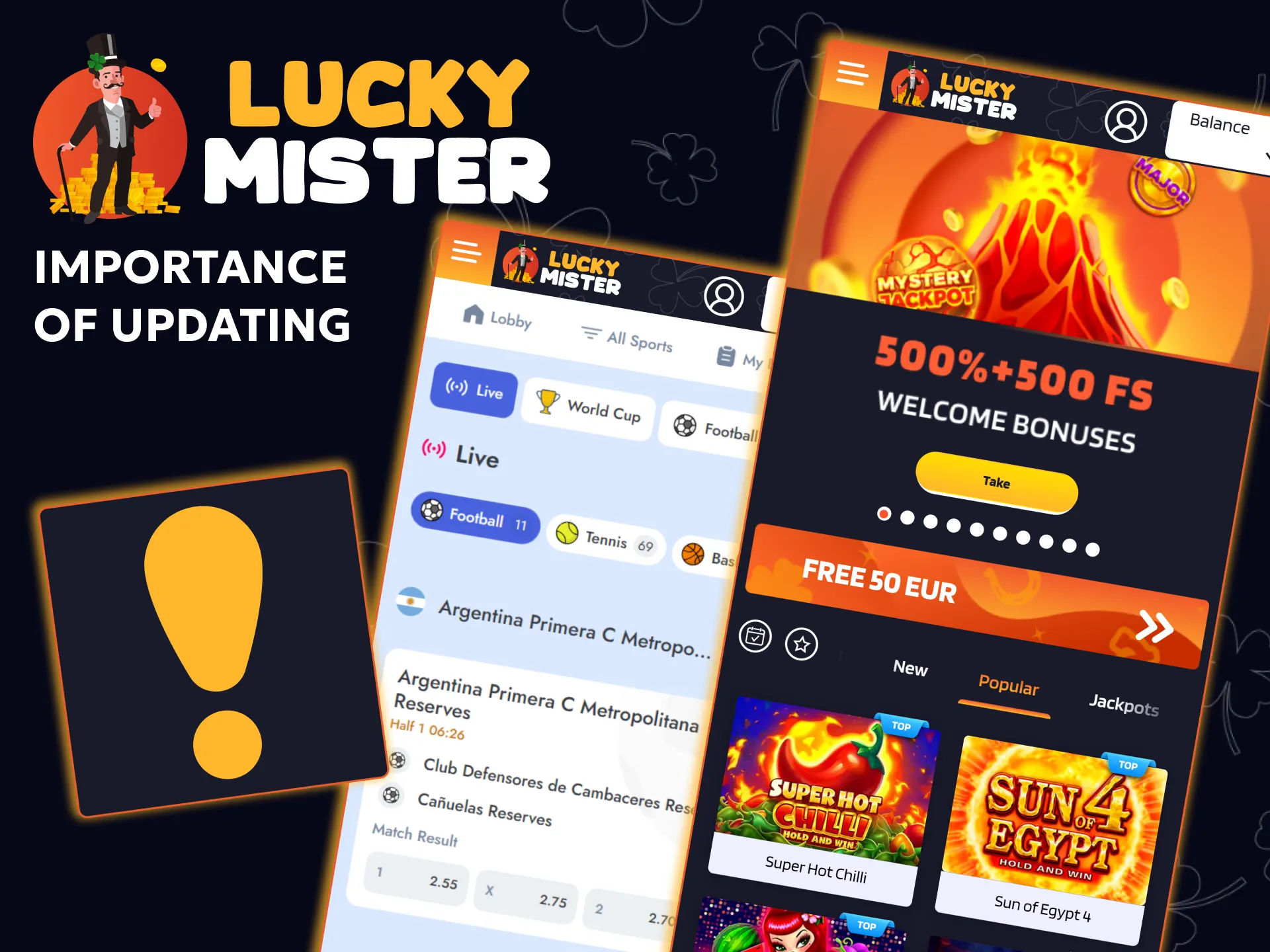 To ensure the Lucky Mister app works properly, you need to update it regularly.
