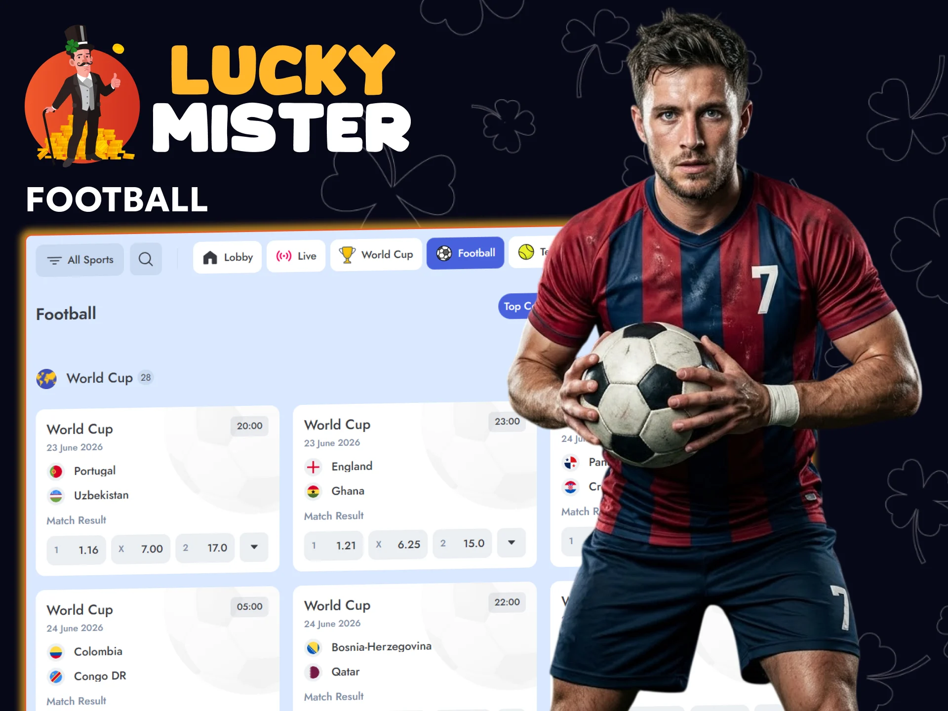 Start betting on football on the Lucky Mister website.