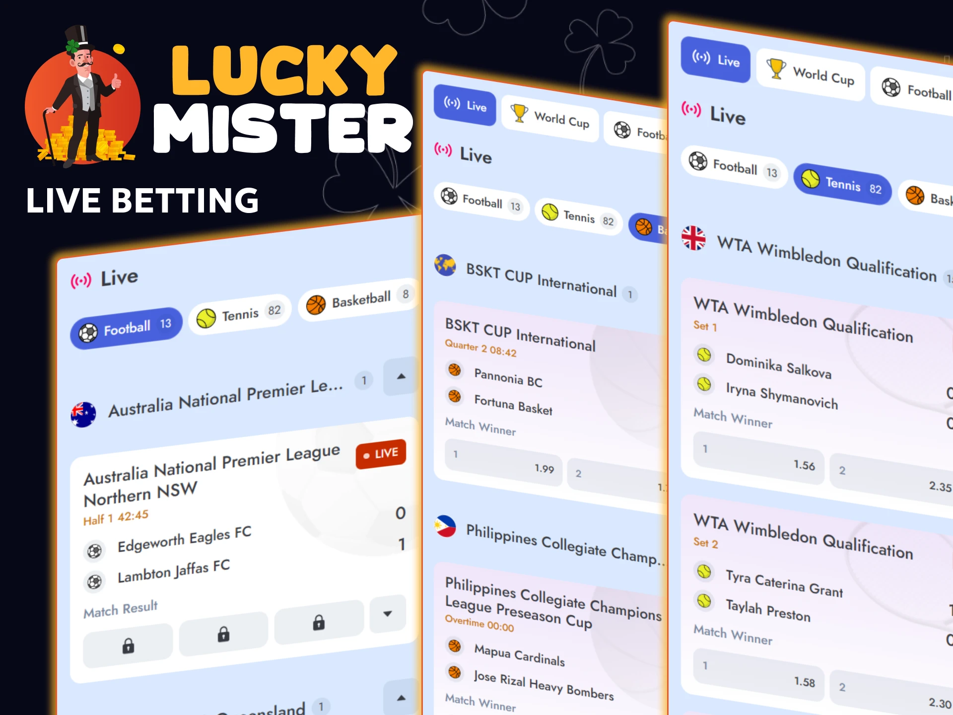 The live betting section on the Lucky Mister website offers a wide selection of sports.